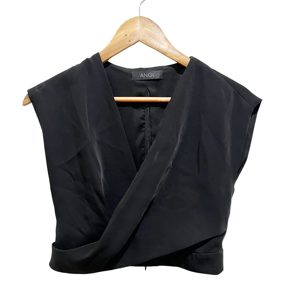 ANGL Black V- Neck Cropped Blouse